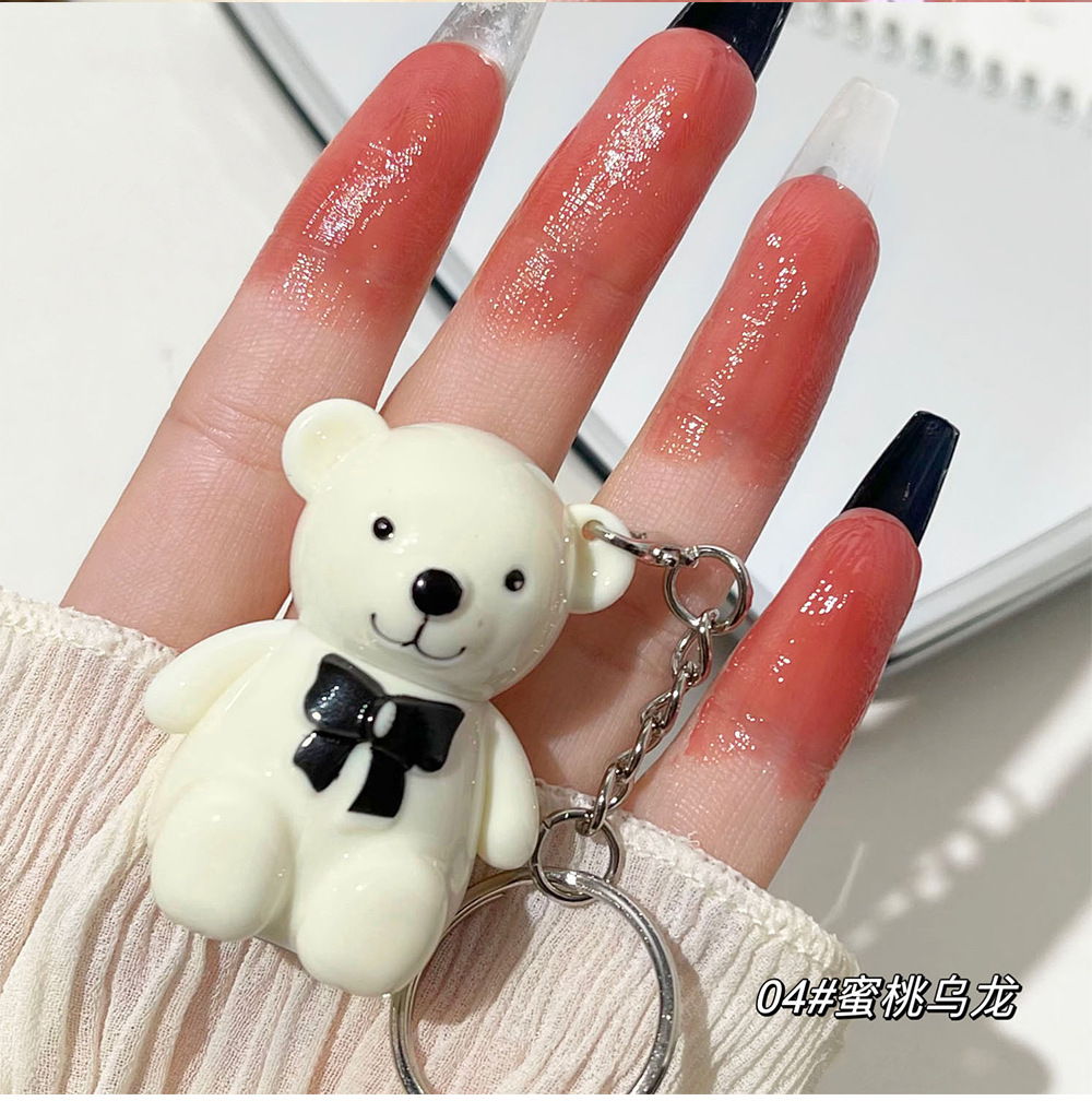 New product: Little Bear Paradise Mirror Lip Gloss White Bear 6-color Keychain Lipstick, Student affordable 6-color factory wholesale undefined