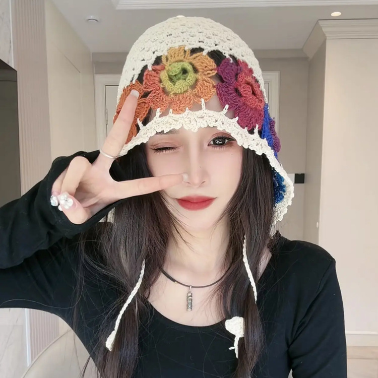 Japón ganchillo a mano hueco gorra retro red fotos de flores gorra gor