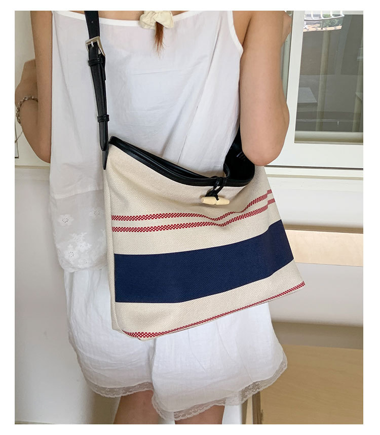 Korean version large-capacity women's 2025 new style fashionable canvas striped single-shoulder underarm bag casual commuting tote bag undefined