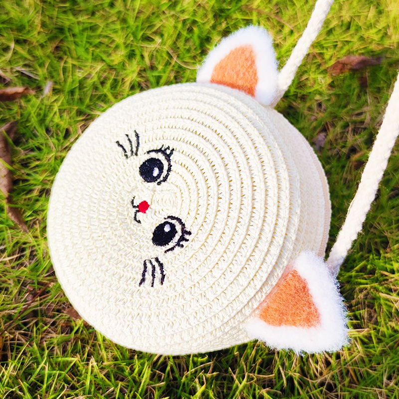 Summer Girls Small Bag 2025 New Trendy Woven Straw Bag Cute Children's Mini Coin Crossbody Bag Wholesale