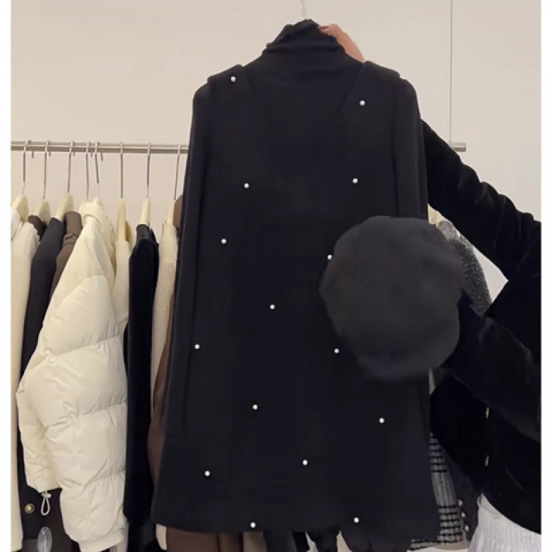 겨울 젠틀웨어 여성 2024 새 한국식 하이 칼라 베이스 셔츠 느슨한 슬림 핏 투피스 유행 세트 스커트