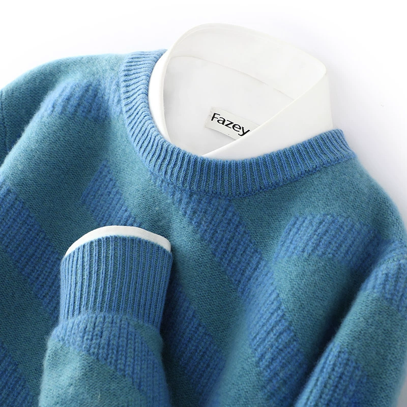 Новый осенне-зимний кашемировый свитер, мужской свободный утолщенный свитер с круглым вырезом, повседневный деловой вязаный базовый свитер