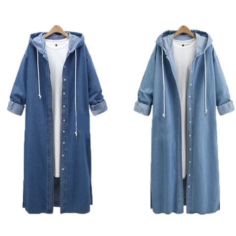 Fat Plus Size Loose Denim Jacket Women's Spring & Fall Long-Sleeved Hooded Denim Cardigan Mid-Length Women's Windbreaker