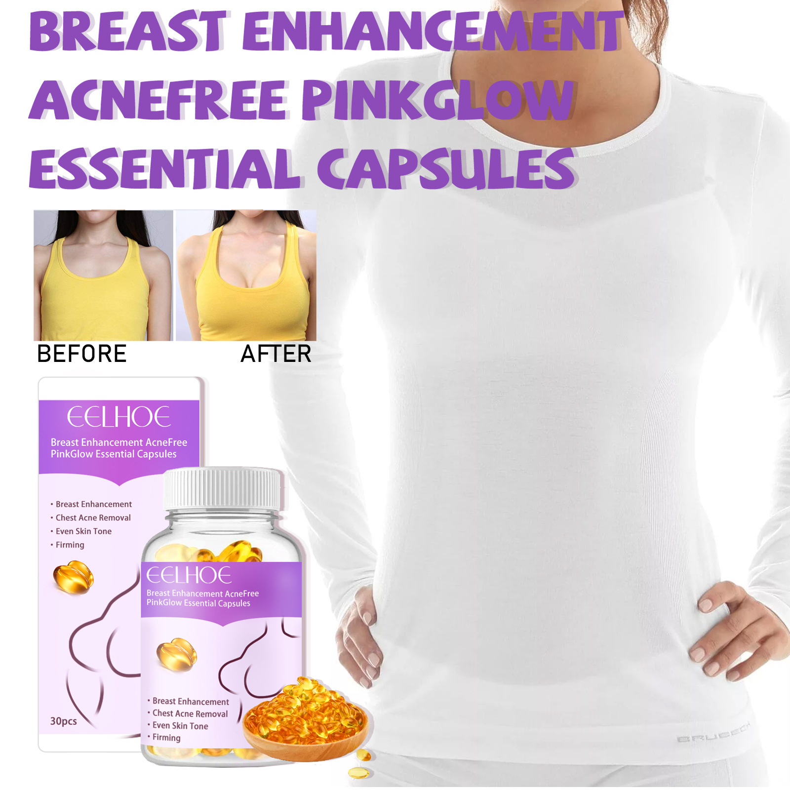 Eelhoe Breast Care Capsules Breast Plumping, Firming, Plumping and Moisturizing Breast Care Capsules