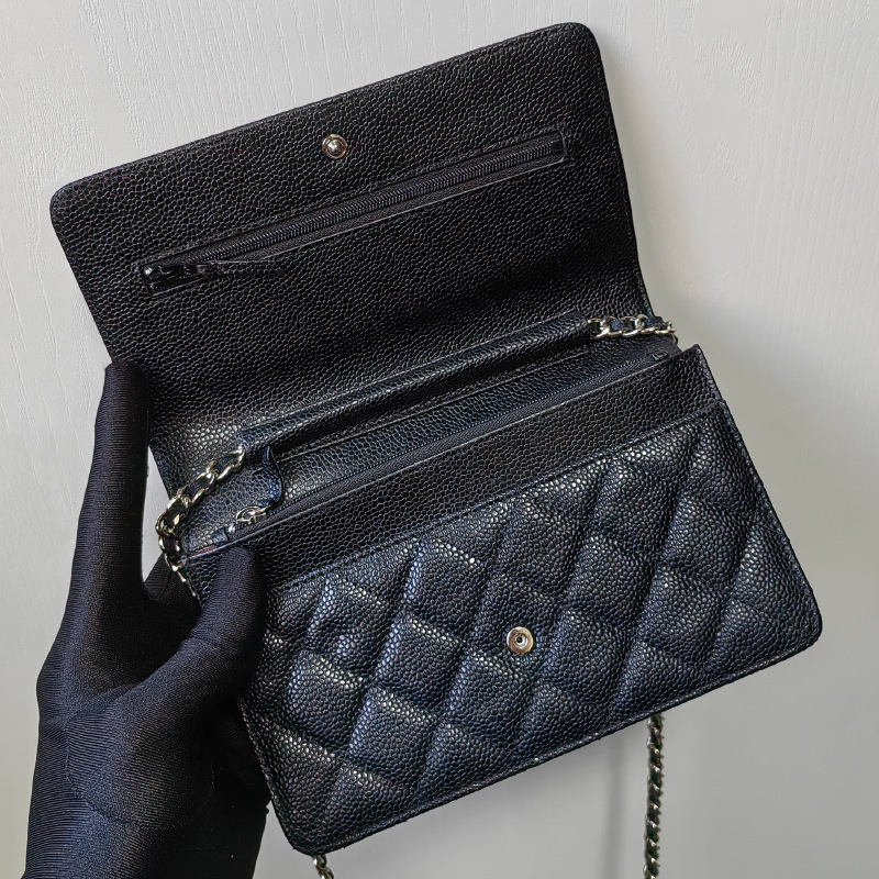 Small Fragrant Quilted Chain Fortune Bag Woc Women's Crossbody Caviar Cowhide Shoulder Goatskin Cosmetic Bag Wallet Genuine Leather
