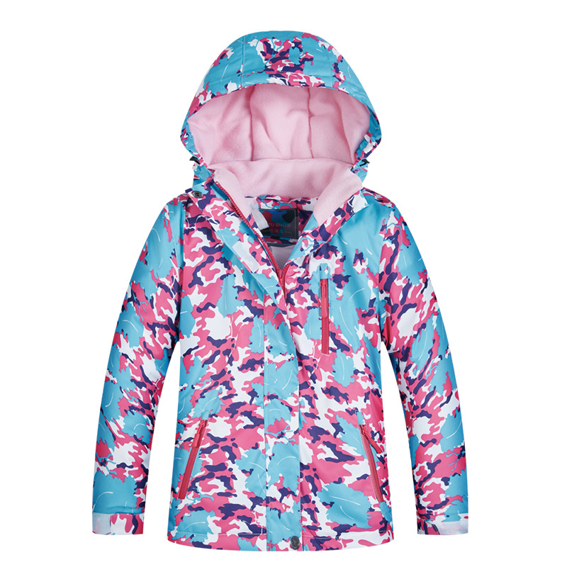 Children's ski suit top, girls' outdoor thickened warm Northeast travel equipment ski suit baby thickened cotton coat