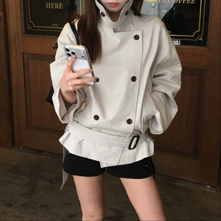时尚气质立领双排扣风衣外套女2026秋季新款百搭休闲显瘦夹克上衣