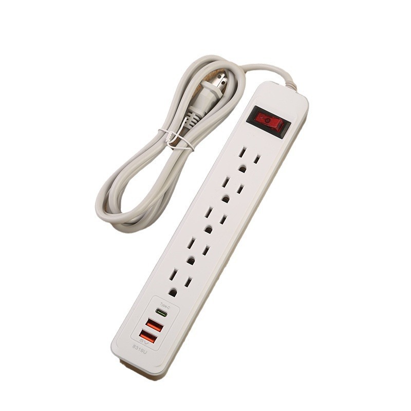 2USB + 1tpe-c interfaz de teléfono celular de cáscara blanca con cáscara negra interruptor de cabezal de agitación enchufe de América del Sur estándar estadounidense