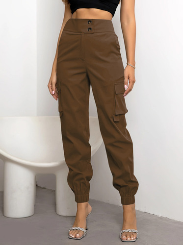 Women's solid-color casual ankle-tied multi-pocket workwear trousers—slim-fit, figure-flattering, minimalist European and American style with slight stretch.
