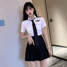 0466欧美东南亚外贸批发2023女装短袖衬衫+百褶裙空姐jk制服套装