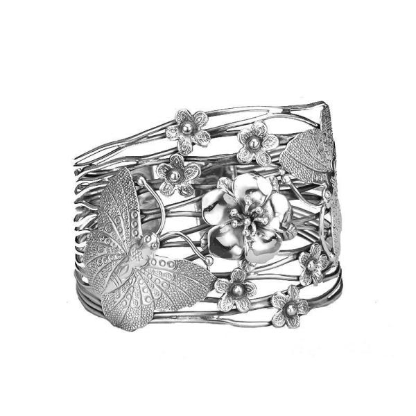 Retro ethnic universal matte silver bracelet