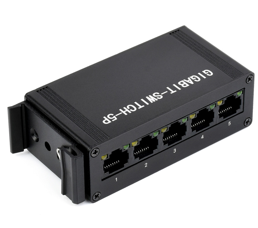 导轨式全双工10/100/1000M连接 微雪 工业级5口千兆以太网交换机