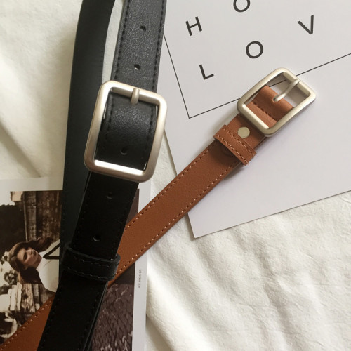 Korean style versatile belt for women, simple student pin buckle trouser belt, ins style rectangular silver buckle retro belt for women, trendy