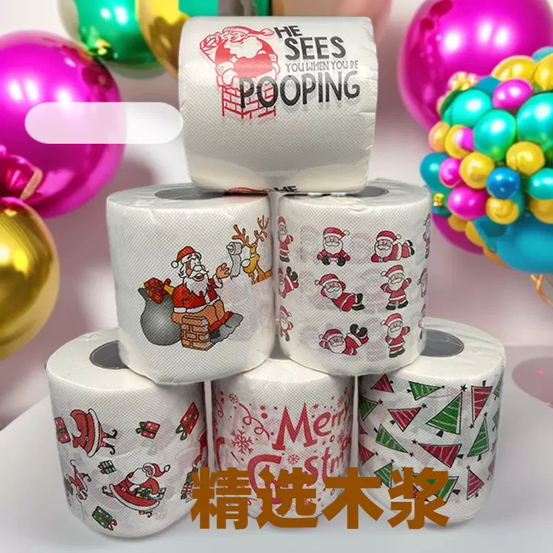 跨境电商圣诞卷纸圣诞老人印花纸巾圣诞节卷纸圣诞图案系列卷纸