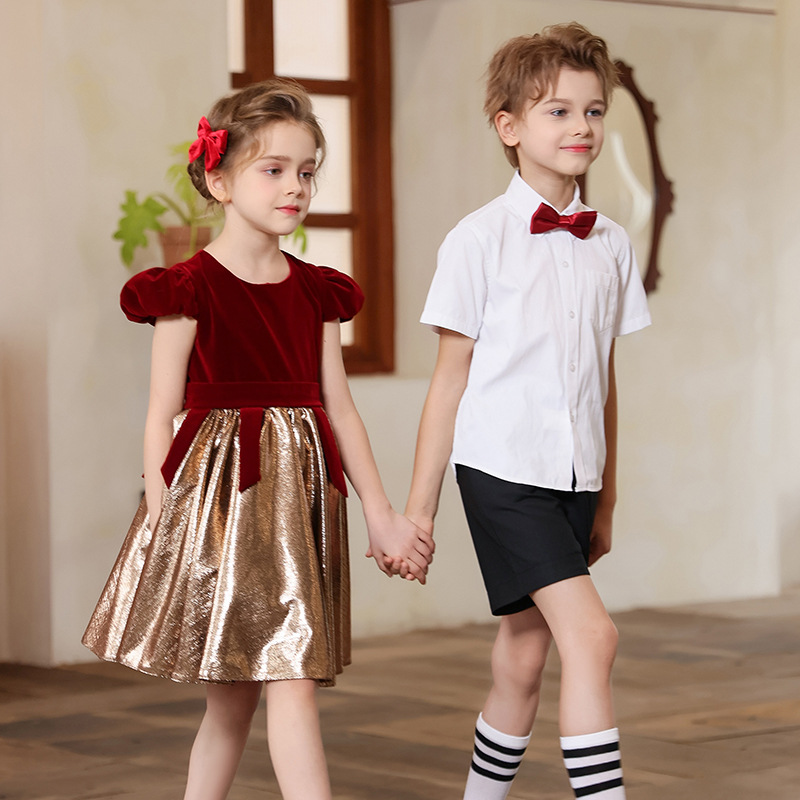 Traje de coro para niños Traje de actuación para el día del niño de jardín de infantes Vestido de anfitrión de escuela primaria y secundaria Concurso de recitación de poesía Traje de actuación