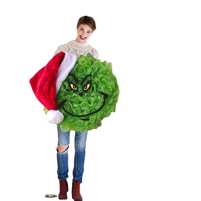 Nuevos productos transfronterizos Grinch Navidad verde Jueques de peluche muñeca de pelo verde colgante colgante de puerta de Navidad