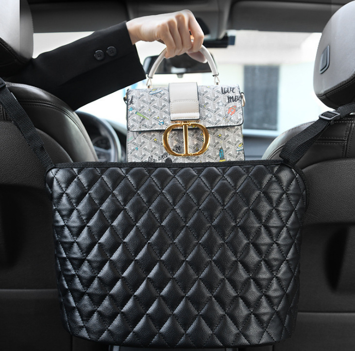 汽車座椅間儲物網兜車載多功能包包兜收納置物挂袋車內用品菱格款