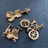 Bike, metal brooch, golden water, cartoon universal musical instruments lapel pin, suit, accessory, new collection