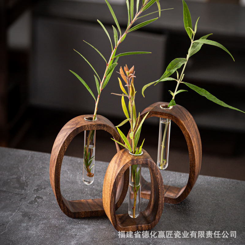 Hu transfronterizo桃arwood madera sólida hidroponía decoración de escritorio varilla de aroma extensor mini vidrio planta de flores