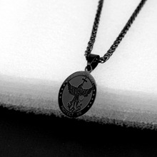 跨境电商货源 十字架天使椭圆牌吊坠项链 钛钢真空电镀不掉色饰品