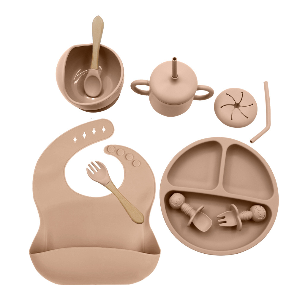  Set de vajilla infantil de silicona, 10 piezas, incluye plato, tazón, cubiertos y babero, ideal para bebés