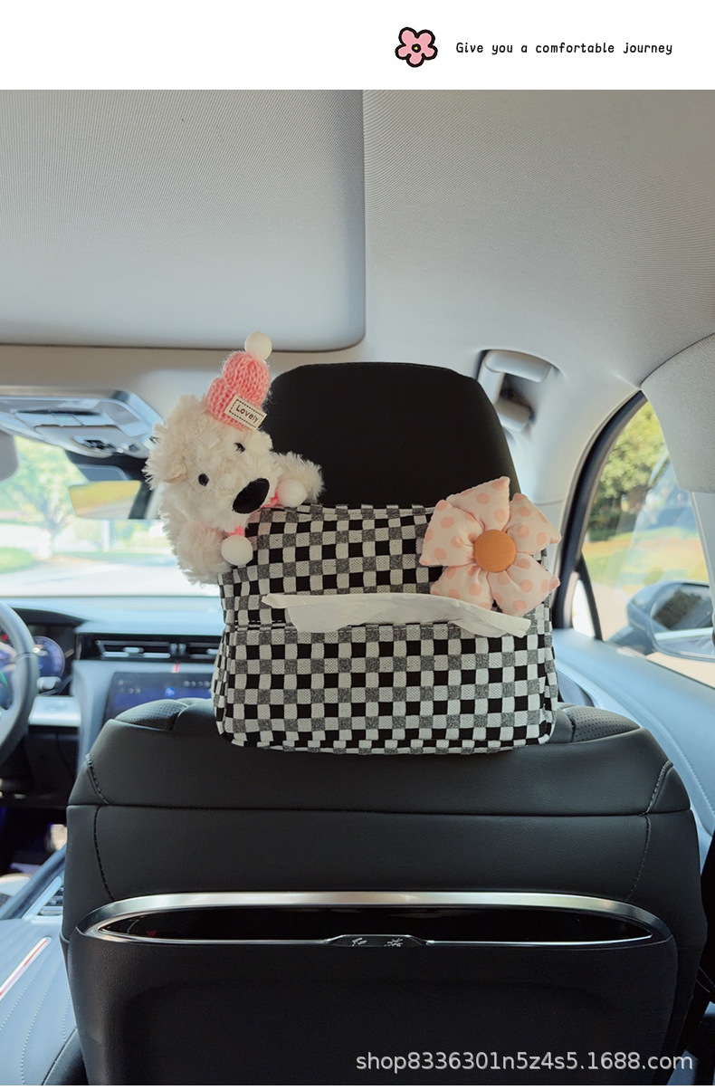 Creative car tissue box, hanging tissue holder with a high-end feel, cute cartoon design for car seat decoration