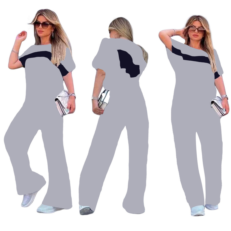 J2726 European and American Cross-Border Women's Clothing, Summer and Autumn Fashion, Elegant Workwear, Casual Printed Loose Two-Piece Set, in Stock