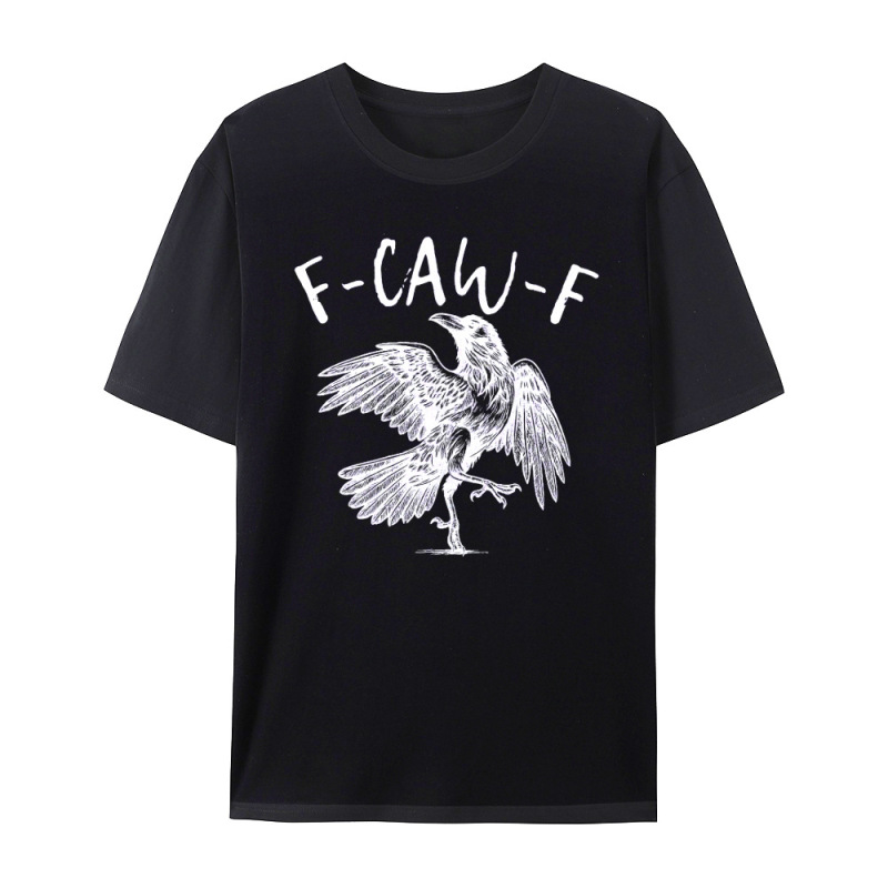 跨境新款有趣的乌鸦印花F-Caw-F运动纯棉T恤男女同款|undefined