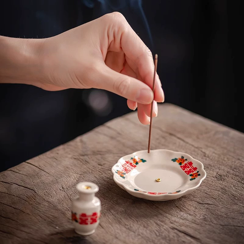 [Chinese traditional festive insence holder home double happiness combination standing incense burner]