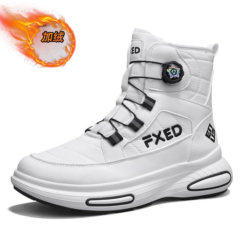 Customized Snow Boots for Men, Thick Plush Cotton Shoes, Thick-Soled Rotating Buckle, White Winter Fleece Short Boots, Warm Shoes Customized Snow Boots for Men, Thick Plush Cotton Shoes, Thick-Soled Rotating Buckle, White Winter Fleece Short Boots, Warm Shoes