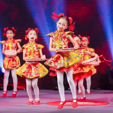 六一儿童说唱中国红梦娃喜庆秧歌服男女童太平鼓民族风舞蹈表演服