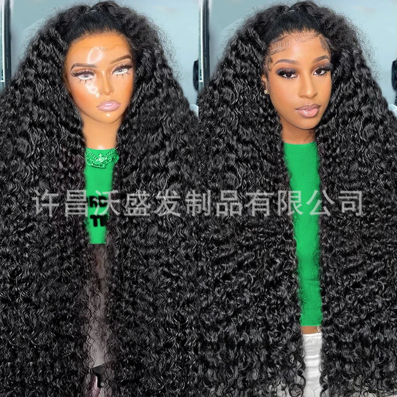 European and American hot sale 100% real human hair straight Curly hair Curly front lace headgear 13 * 4lace frontalwig