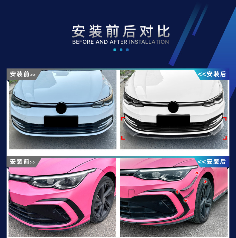 Suitable for Volkswagen Golf 8 Standard Version Front Lip, Side Skirts, Rear Lip, and Rear Wing Full Body Kit Modification