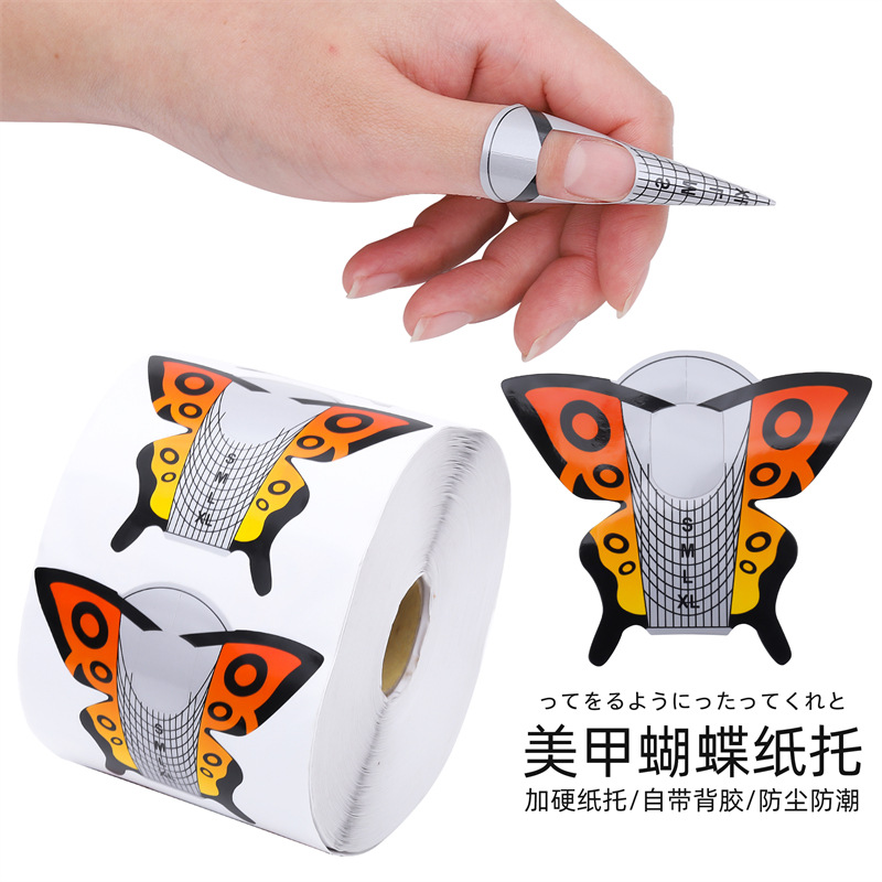 Suministros de uñas al por mayor mariposa amarilla titular de papel de uñas 100/500 piezas de extensión de uñas fototerapia uñas especial
