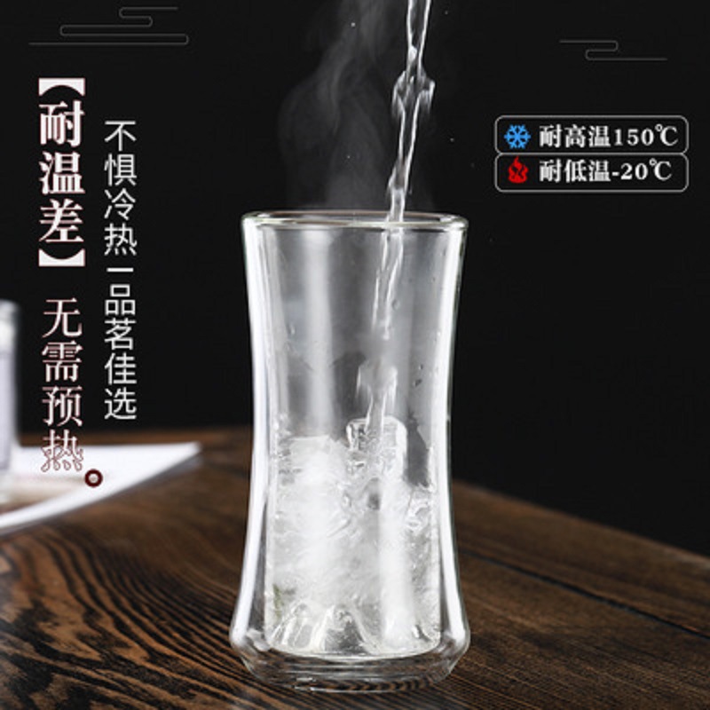 Nuevo Internet celebridad vidrio de doble capa montaña taza de té verde engrosada resistente al calor transparente taza de té de montaña taza de montaña