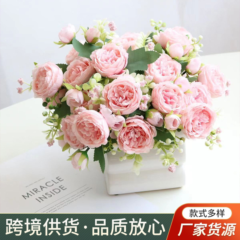 5头植绒露莲仿真花洋牡丹假花家居客厅橱窗装饰网红款抖音小红书