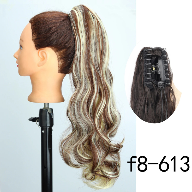 24inch ロングカーリーポニーテール高温繊維女性ビッグウェーブカーリーヘアグリップクリップポニーテールエクステンション|undefined