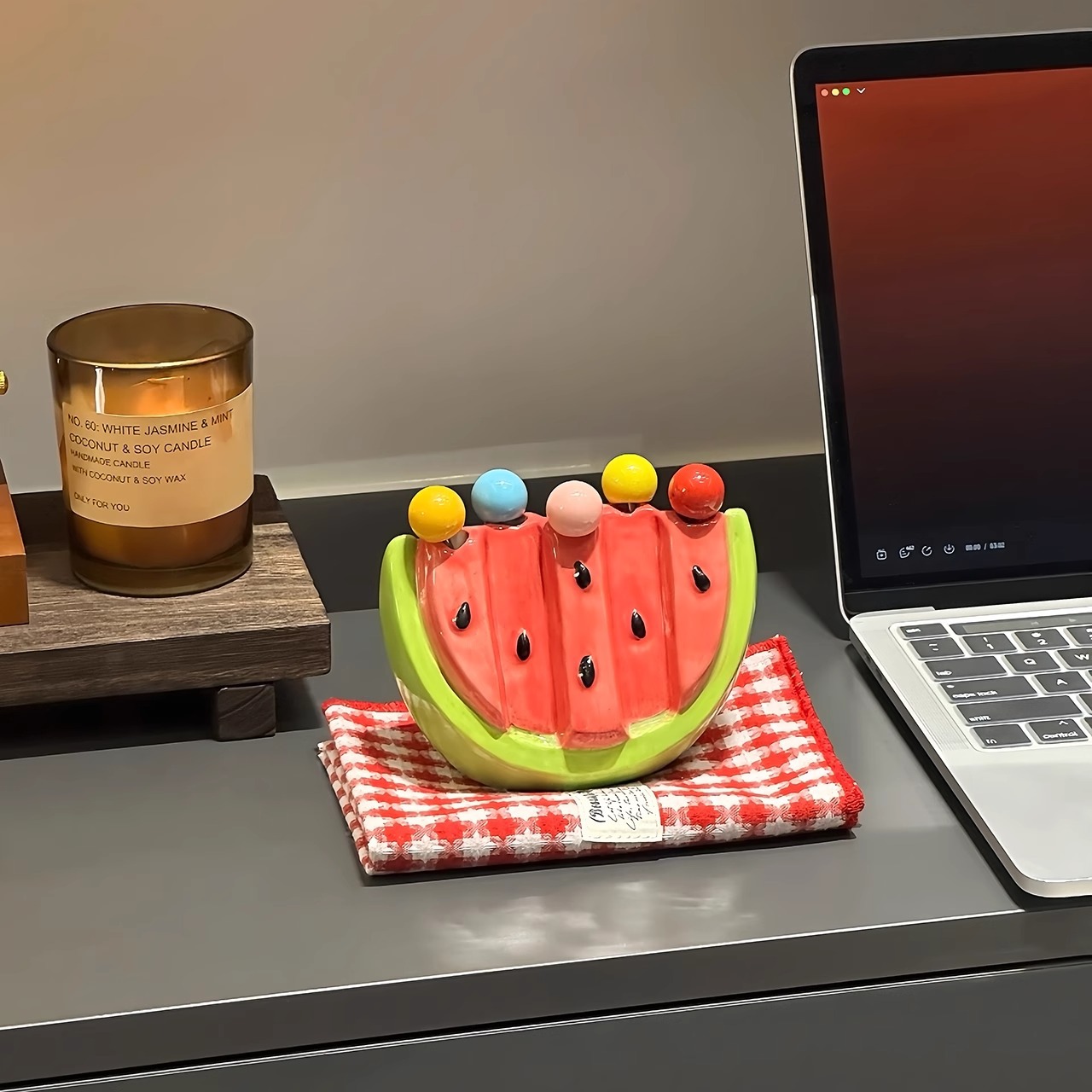 Tenedor de sandía de acero inoxidable, juego de almacenamiento de lujo veraniego