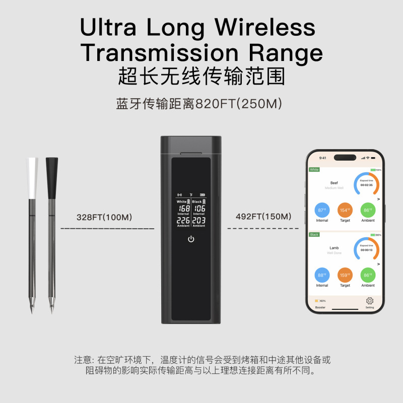 メーカー スマート Bluetooth キッチン デュアル プローブ バーベキュー温度計ワイヤレス APP 食品オーブン焼き肉温度計|undefined