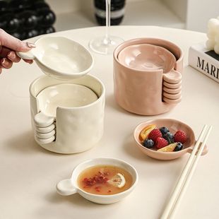 Cream Flavor Dish with Storage Set That Can Hold Chopsticks, Thickeneded High Temperature Resistant Ceramic Sauce Dish, Creative Dipping Sauce Dish