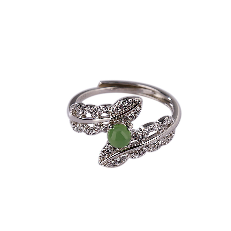 Nhẫn bạc S925 đính đá jasper thiết kế lá cây hoang dã thanh lịch — Mở một size