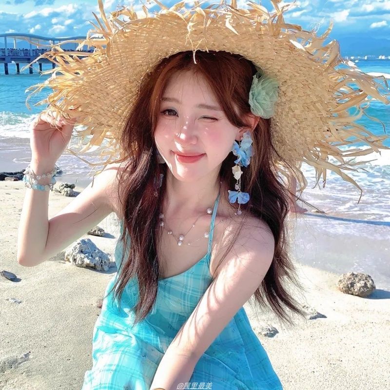 海岛度假~海边拍照蓝色流苏花朵耳环女高级感小众耳钉气质耳饰|undefined