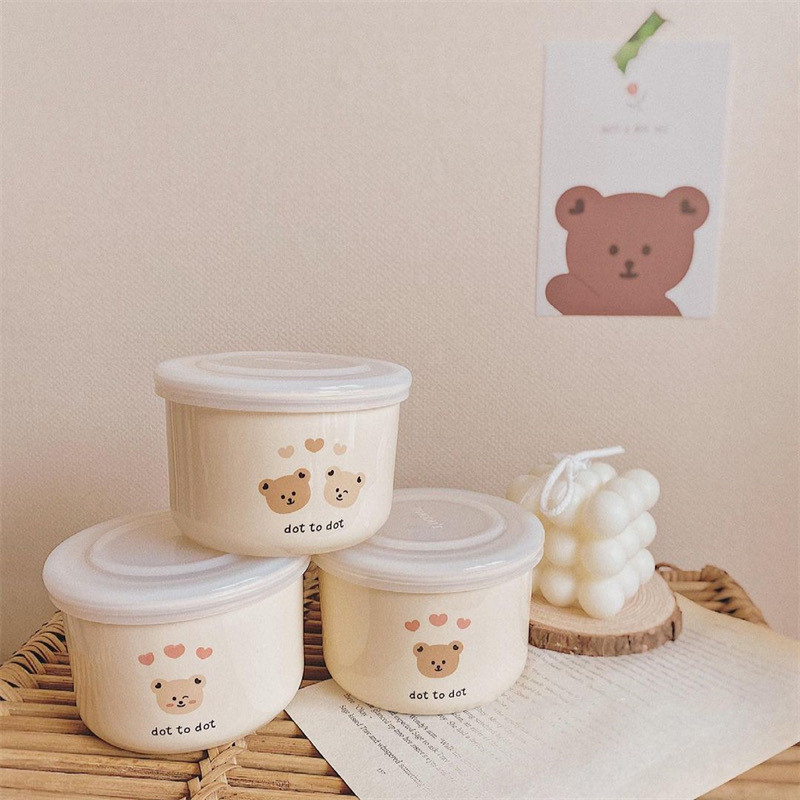 Korean ins Baby Food Bowl Baby Ceramic Crisper Food Storage Box Kidsren's Olive Tableware Set