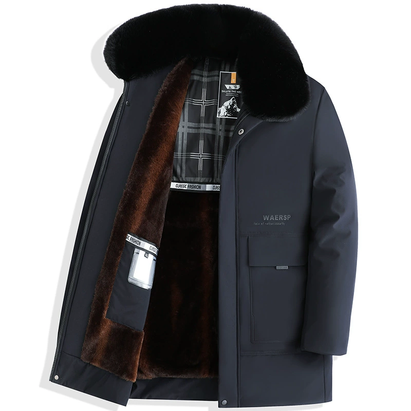 Зимние куртки мужчины среднего возраста мужские плюшевые толстые хлопчатобумажные пуховые хлопчатобумажные куртки большие меховые воротники