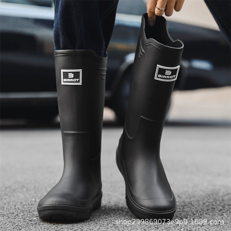 Трансграничные высокие дождевые сапоги мужские модные дождевые сапоги противоскользящие европейские и американские водяные сапоги на кухне Рабочая обувь для мойки автомобилей резиновая обувь для рыбалки водная обувь