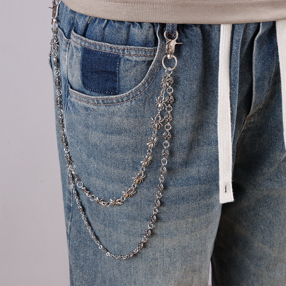 New Spider Personality Retro Double Layer Cross Pants Simple High-end Jeans Hanging Chain_voghion.com