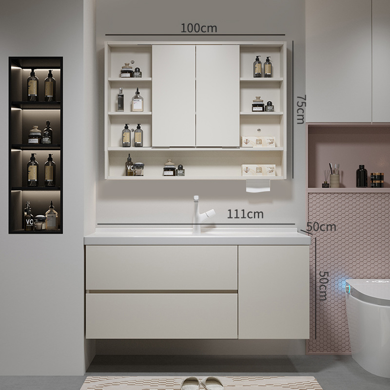 Gabinete de baño de madera sólida multicapa cerámica integral cuenca plegable Feng Shui espejo gabinete de lavabo de baño lavabo gabinete de lavabo image 12