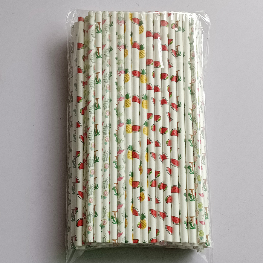 100 Unids nuevo Hawaiano Flamingo paja de papel piña sandía playa de verano desechable paja de papel Kraft