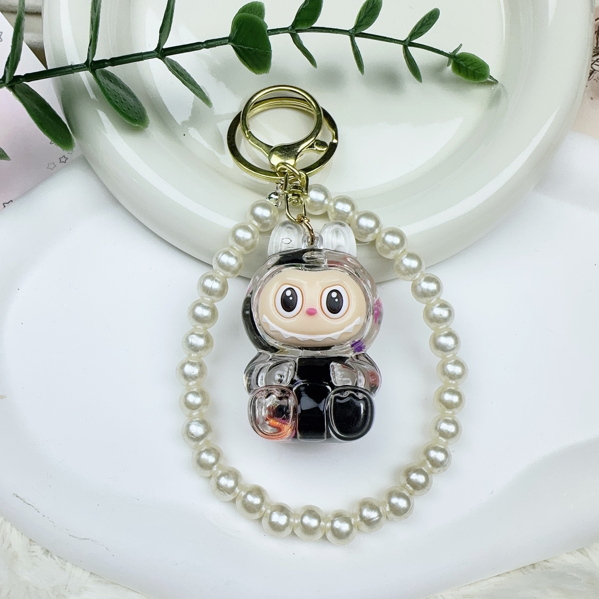 カラービーズ点滅発光ラブブクリエイティブキーホルダーオイル人形スクールバッグ流砂小さなペンダントギフト装飾品