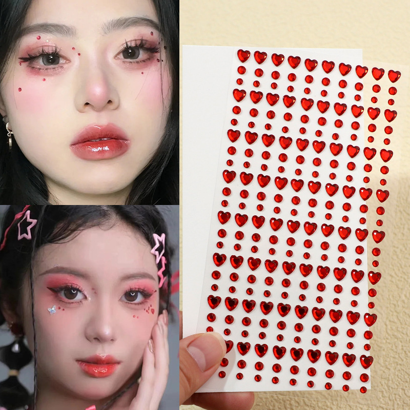 Cross-border Red Love Face Diamond Rhinestone Eye Sticker Tears Bright Diamond Explosions Ball Eye Face Pearl Makeup Face Makeup Sticker